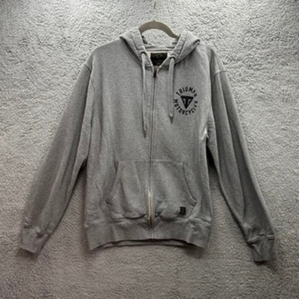 Triumph 2XL Gray Digby Full Zip‎ Hoodie Front and Back Logo Motorcycle Casual